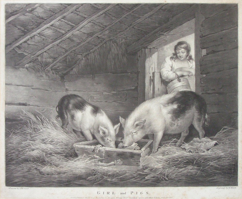 Mezzotint - Girl and Pigs - Ward